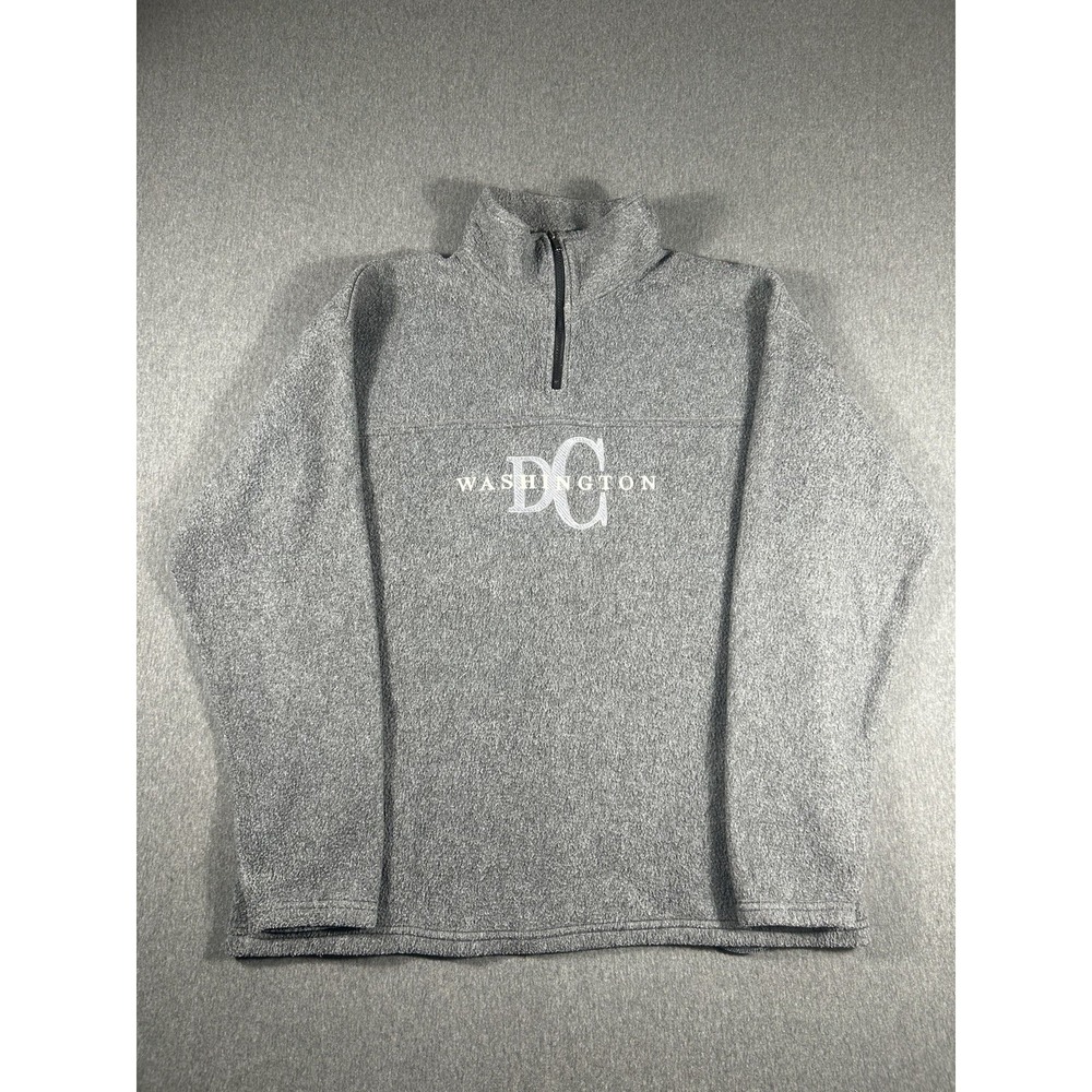 Vintage 90s Washington DC Embroidered Half-Zip‎ Gray Fleece Pullover XL USA MADE